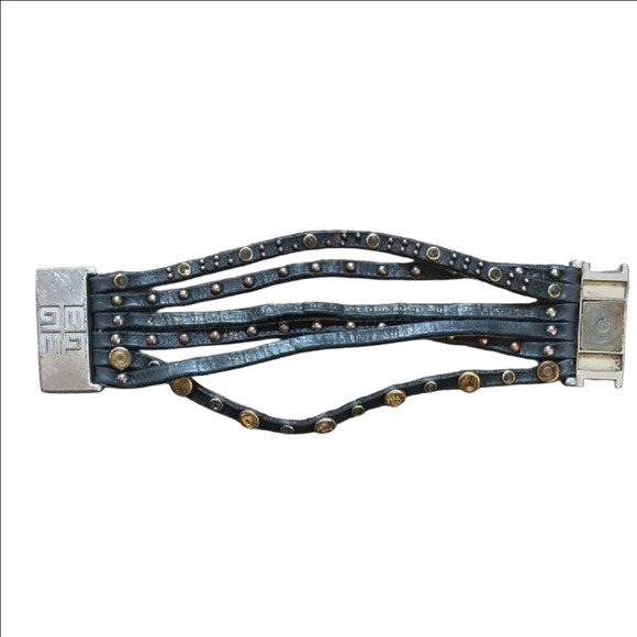 Handmade Jewelry - Black and Gold Studded Bracelet - Handmade